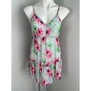 Miken Swim Sheer Floral Ruffle Cover Up Beach Vacation XS